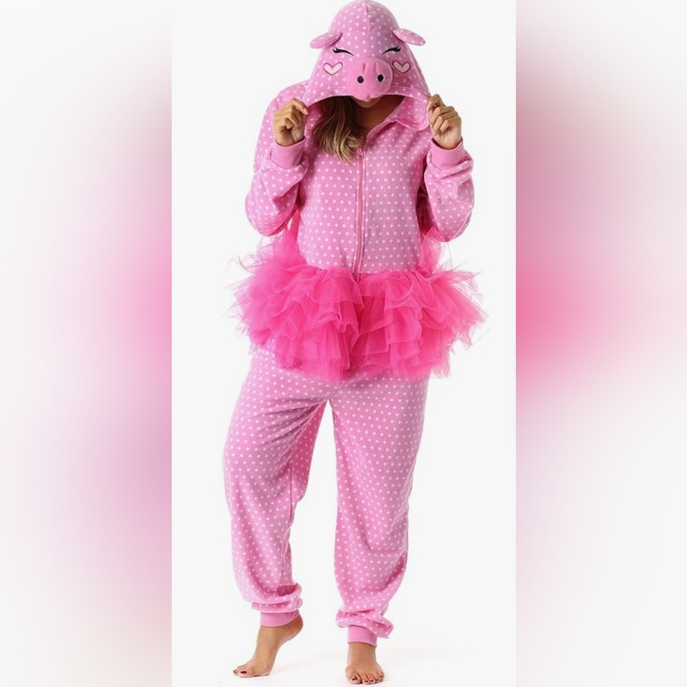 Just Love One Piece Hooded Pajamas Pink Pig w tutu Sz XL NWT